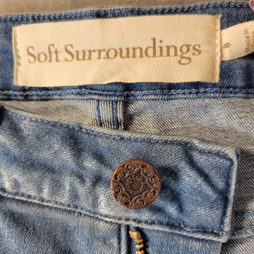 Soft Surroundings Metallic Shimmer Slim Leg Jeans Blue Silver High Rise Size 8 - Picture 4 of 10